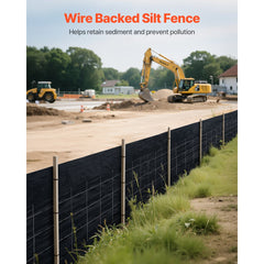 VEVOR Silt Fence Fabric Roll, 2 x 100 ft Backed Wire Silt Fence, Erosion Control Fencing for Sediment Retention