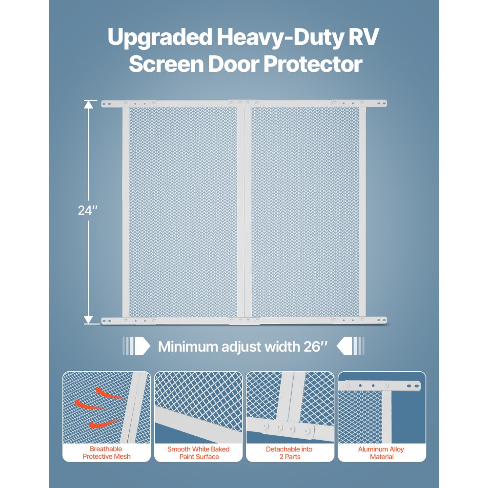 VEVOR RV Screen Door Protector, 24 x 26 inch Door Grille, Easy to Install and Disassemble, Reinforced Breathable