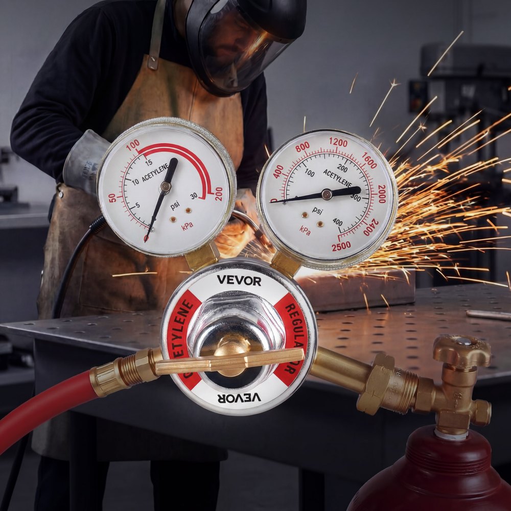 VEVOR Oxygen Acetylene Regulator Set, Oxy-Acetylene Regulators, 0-4000PSI and 0-400PSI Welding Gas Gauges with