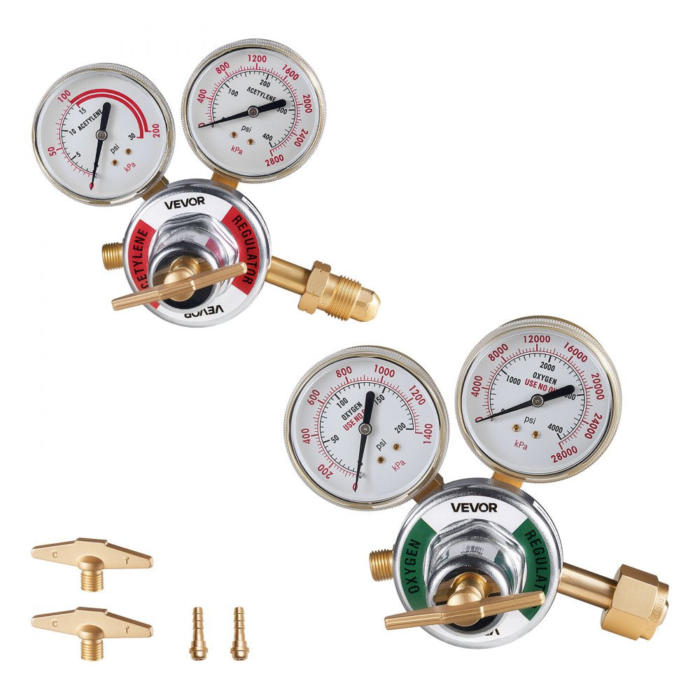 VEVOR Oxygen Acetylene Regulator Set, Oxy-Acetylene Regulators, 0-4000PSI and 0-400PSI Welding Gas Gauges with