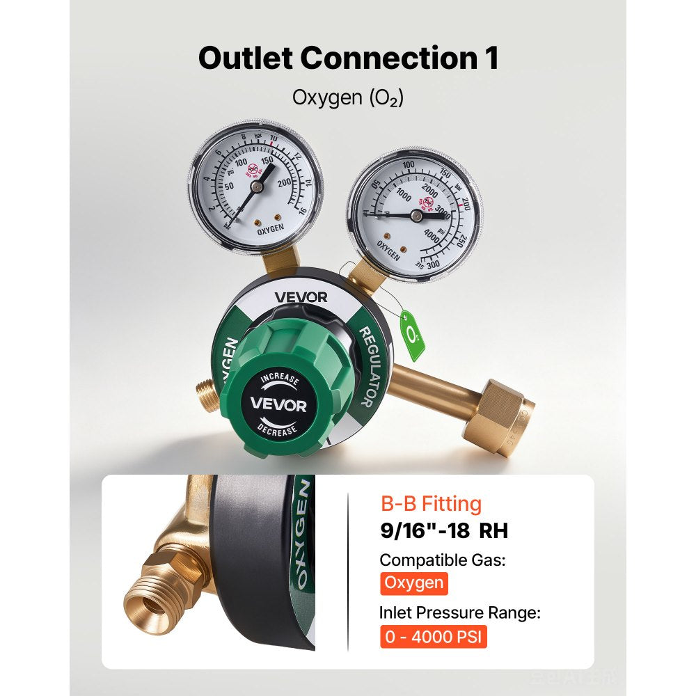 VEVOR Oxygen Acetylene Regulator Set, Oxy-Acetylene Regulators, 0-4000PSI and 0-500PSI Welding Gas Gauges with