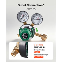 VEVOR Oxygen Acetylene Regulator Set, Oxy-Acetylene Regulators, 0-4000PSI and 0-500PSI Welding Gas Gauges with
