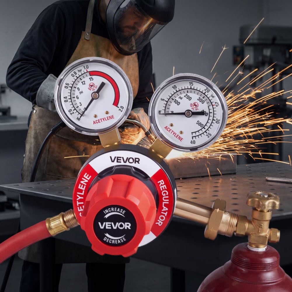 VEVOR Oxygen Acetylene Regulator Set, Oxy-Acetylene Regulators, 0-4000PSI and 0-500PSI Welding Gas Gauges with