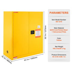 VEVOR Flammable Storage Cabinet 34 Gal, 43.1x18.1x50.1 inch Cold-Rolled Steel Flammable Liquid Storage Cabinet