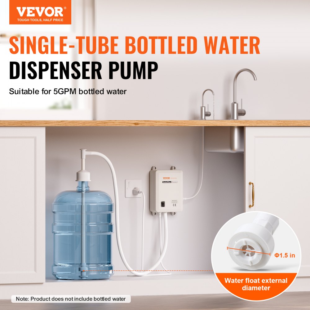 VEVOR Water Pump System for 5 Gallon Bottles, Automatic Electric Dispenser, Single Inlet, Suitable for Coffee/Tea