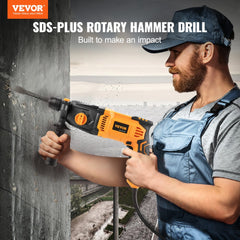 VEVOR 1 Inch SDS-Plus Rotary Hammer Drill, 8 Amp Corded Drills, Heavy Duty Chipping Hammers with Safety Clutch