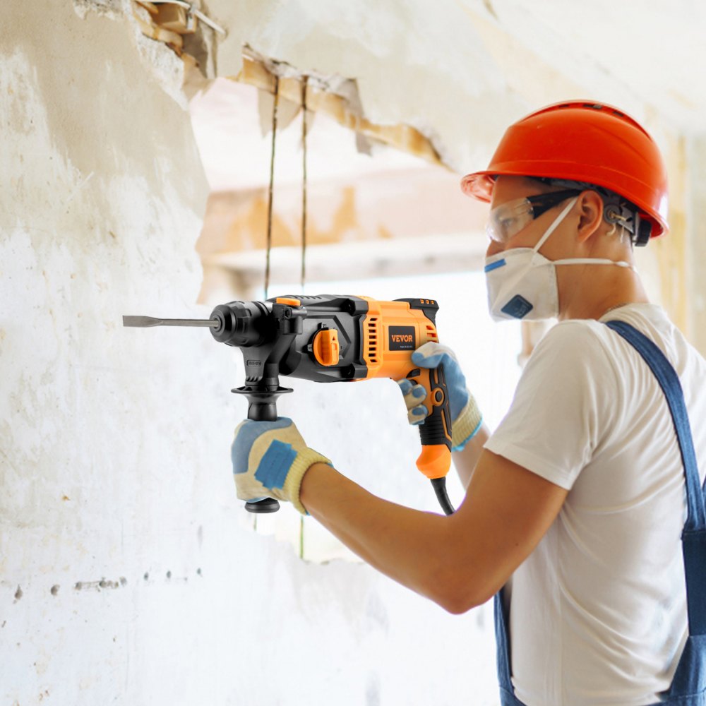 VEVOR 1 Inch SDS-Plus Rotary Hammer Drill, 8 Amp Corded Drills, Heavy Duty Chipping Hammers with Safety Clutch