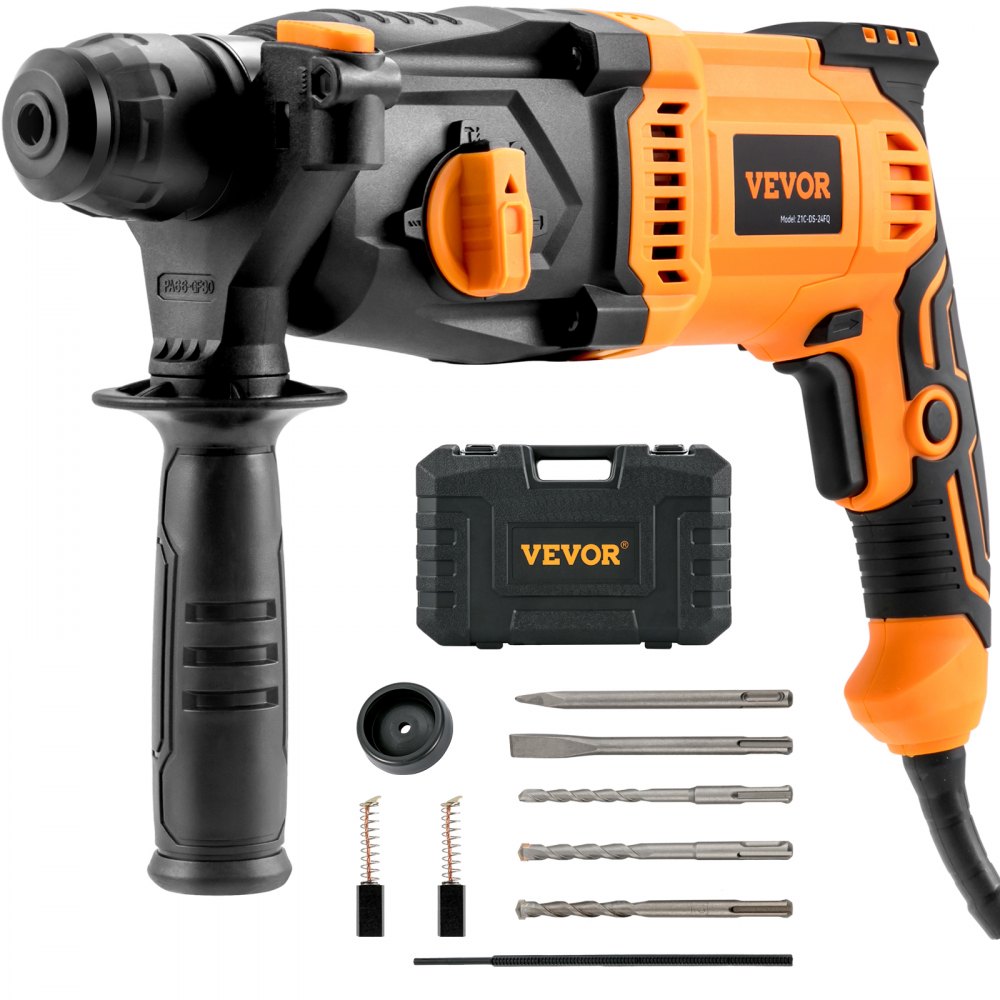 VEVOR 1 Inch SDS-Plus Rotary Hammer Drill, 8 Amp Corded Drills, Heavy Duty Chipping Hammers with Safety Clutch