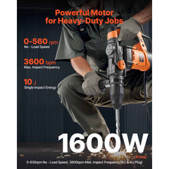 VEVOR 1-9/16 Inch SDS-Max Rotary Hammer Drill, 13Amp Corded Drills, Heavy Duty Chipping Hammers with Vibration Control