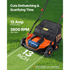 VEVOR 2-in-1 Electric Dethatcher and Scarifier, 13-Inch 13 Amp, Corded Lawn Dethatcher with 13-Gallon Thatch Collection
