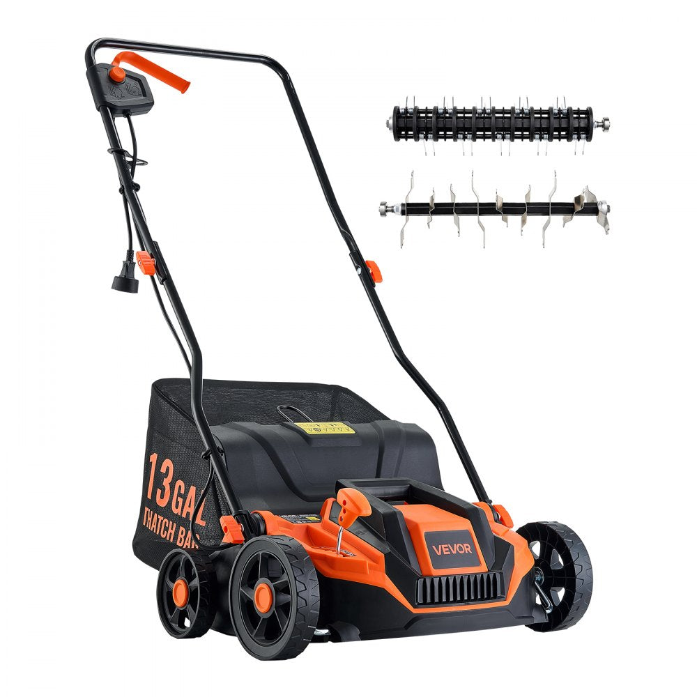 VEVOR 2-in-1 Electric Dethatcher and Scarifier, 13-Inch 13 Amp, Corded Lawn Dethatcher with 13-Gallon Thatch Collection
