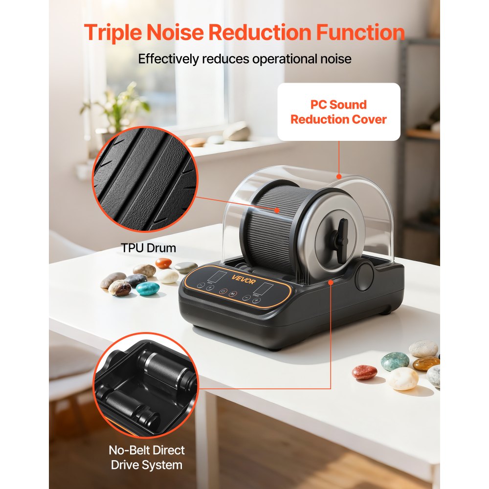 VEVOR Rock Tumbler, 1 lb Rock Polishing Machine, Rocks Tumbling Kit with 4-Speed Adjustment, 1-9 Day Timer, PC Sound
