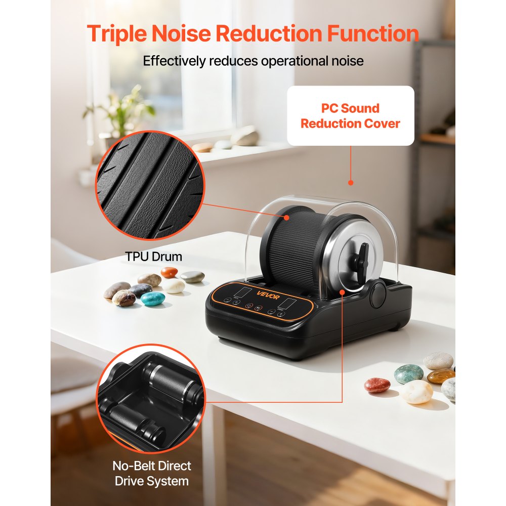 VEVOR Rock Tumbler, 2 lb Rock Polishing Machine, Rocks Tumbling Kit with 4-Speed Adjustment, 1-9 Day Timer, PC Sound