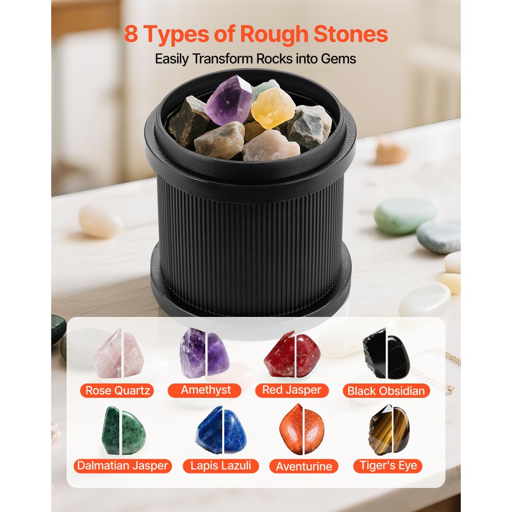 VEVOR Rock Tumbler Kit, 2 lbs Rock Polishing Kit, 4 Speed Settings 9-Day Polishing Timer Stone Polishing Kit, Rock
