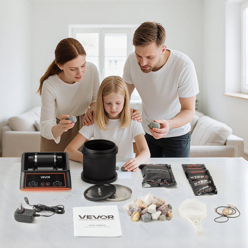 VEVOR Rock Tumbler Kit, 2 lbs Rock Polishing Kit, 4 Speed Settings 9-Day Polishing Timer Stone Polishing Kit, Rock