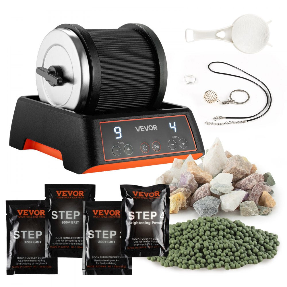 VEVOR Rock Tumbler Kit, 2 lbs Rock Polishing Kit, 4 Speed Settings 9-Day Polishing Timer Stone Polishing Kit, Rock