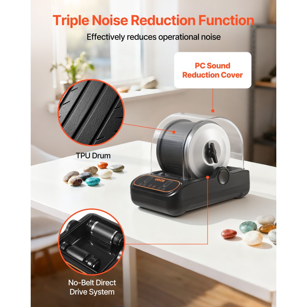 VEVOR Rock Tumbler, 3 lb Rock Polishing Machine, Rocks Tumbling Kit with 4-Speed Adjustment, 1-9 Day Timer, PC Sound