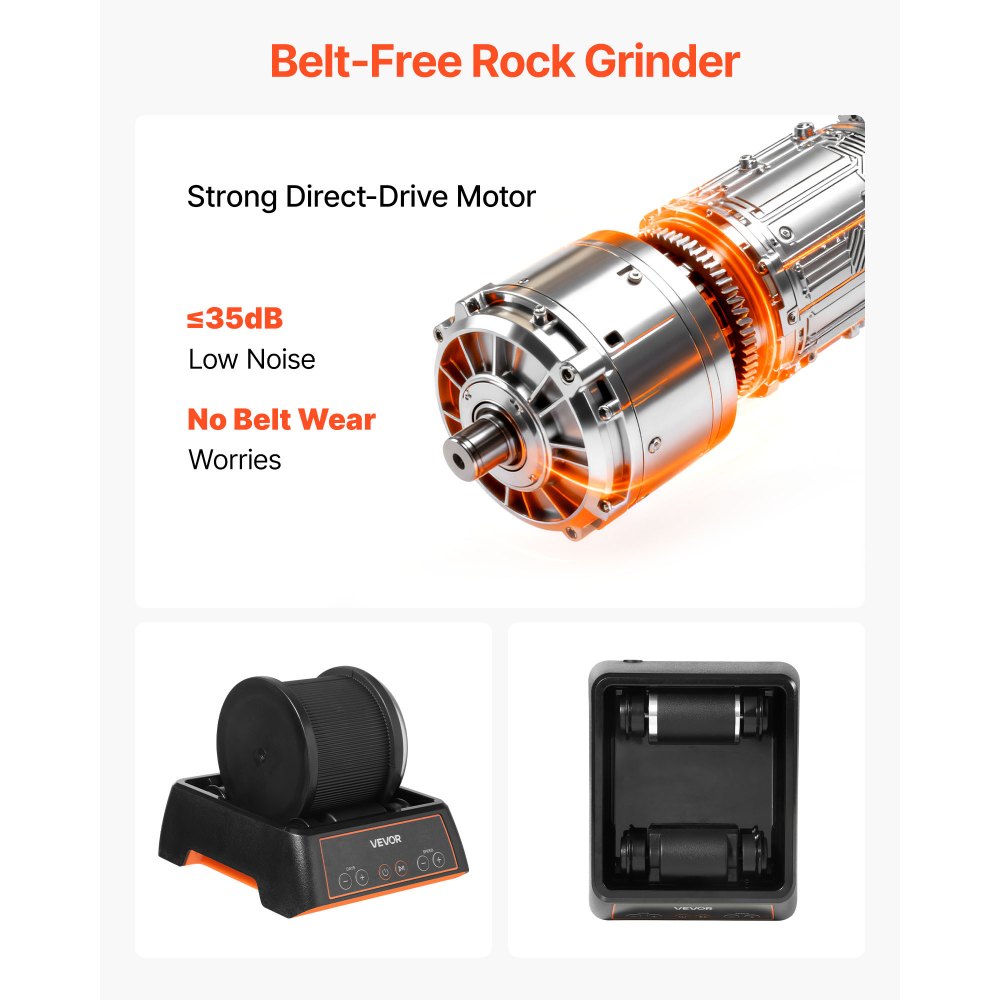 VEVOR Rock Tumbler Kit 1 lb Rock Polishing Machine Rocks Tumbling Kit, for Rose Quartz, Amethyst, 1-9 Day Timer, with