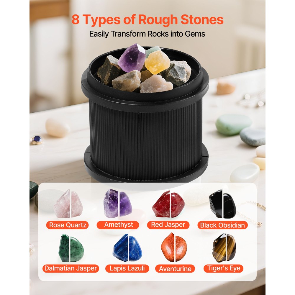 VEVOR Rock Tumbler Kit 1 lb Rock Polishing Machine Rocks Tumbling Kit, for Rose Quartz, Amethyst, 1-9 Day Timer, with