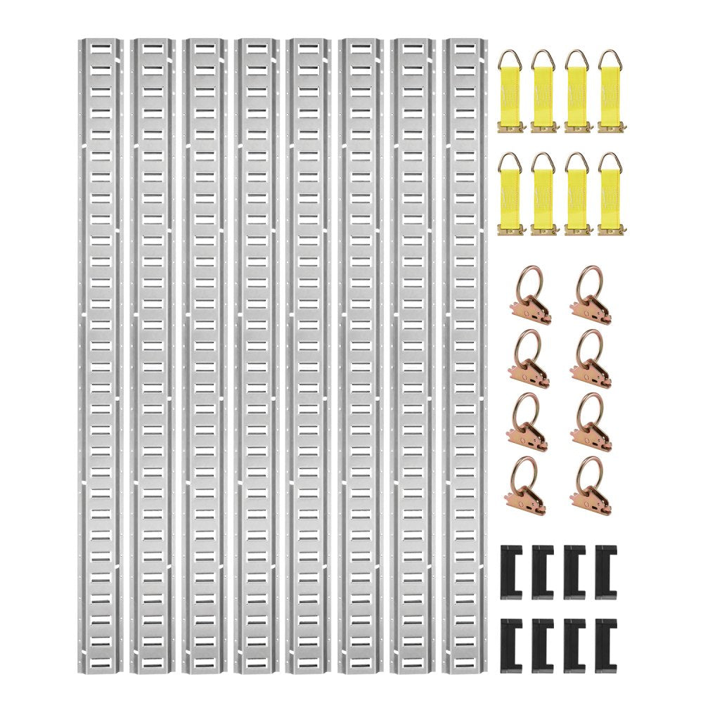 VEVOR E Track Tie-Down Rail Kit, 32PCS 5' E-Tracks Set Includes 8 Steel Rails & 8 O-Rings & 8 Tie-Offs with D-Ring & 8