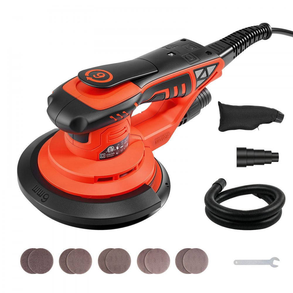 VEVOR 6-Inch Random Orbital Sander 400W Brushless Orbital Sander, 4000-10000RPM 7 Speeds Electric Palm Sanders with