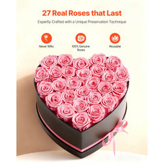 VEVOR Forever Flowers, 27 Preserved Roses in a Heart Shape Box, Eternal Flowers Immortal Bouquet Birthday Present for