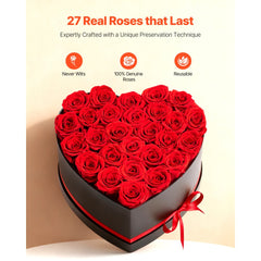 VEVOR Forever Flowers, 27 Preserved Roses in a Heart Shape Box, Eternal Flowers Immortal Bouquet Birthday Present for