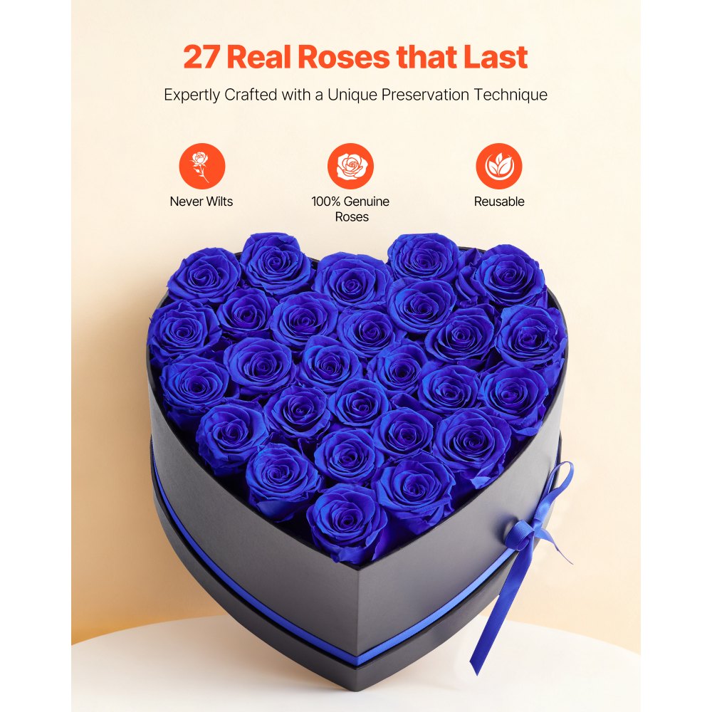 VEVOR Forever Flowers, 27 Preserved Roses in a Heart Shape Box, Eternal Flowers Immortal Bouquet Birthday Present for