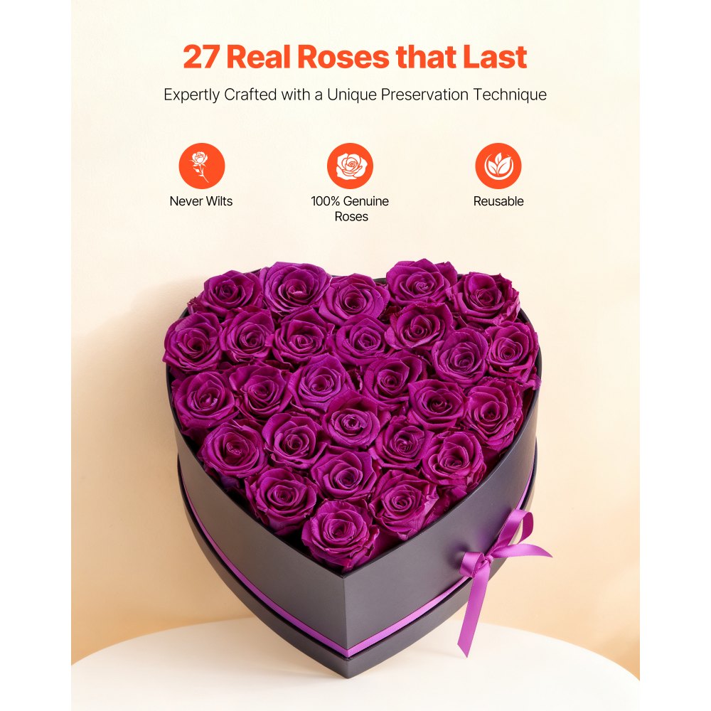VEVOR Forever Flowers, 27 Preserved Roses in Heart Shape Box, Eternal Flowers Immortal Bouquet Birthday Present for