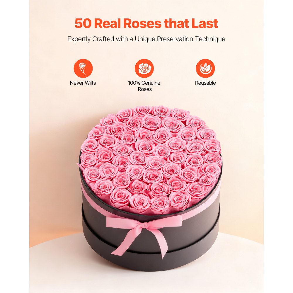 VEVOR Forever Flowers, 50 Preserved Roses in a Box, Eternal Flowers Immortal Bouquet Birthday Present for Delivery