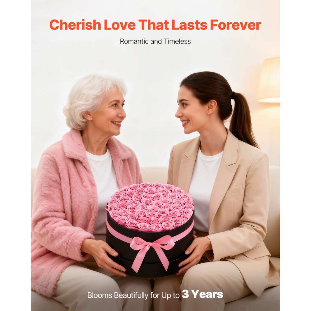 VEVOR Forever Flowers, 50 Preserved Roses in a Box, Eternal Flowers Immortal Bouquet Birthday Present for Delivery