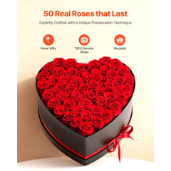 VEVOR Forever Flowers, 50 Preserved Roses in a Heart Shape Box, Eternal Flowers Immortal Bouquet Birthday Present for