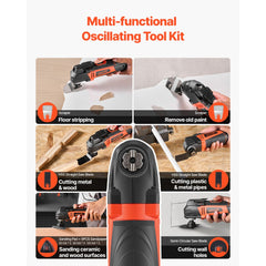 VEVOR Multitool Oscillating Tool, 3Amps Corded Oscillating Multi Tool with 6 Variable Speeds 15000 - 22000 OPM, 3.2°