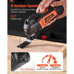 VEVOR Multitool Oscillating Tool, 4Amps Electric Oscillating Multi Tool Corded with 6 Variable Speeds 7000 - 19000 OPM