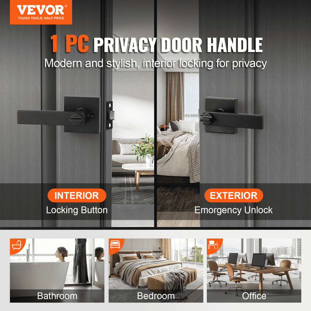 VEVOR Privacy Door Handle, 10 Pack Matte Black Door Lever, Left or Right Handing Reversible Lever with Keyless Lock
