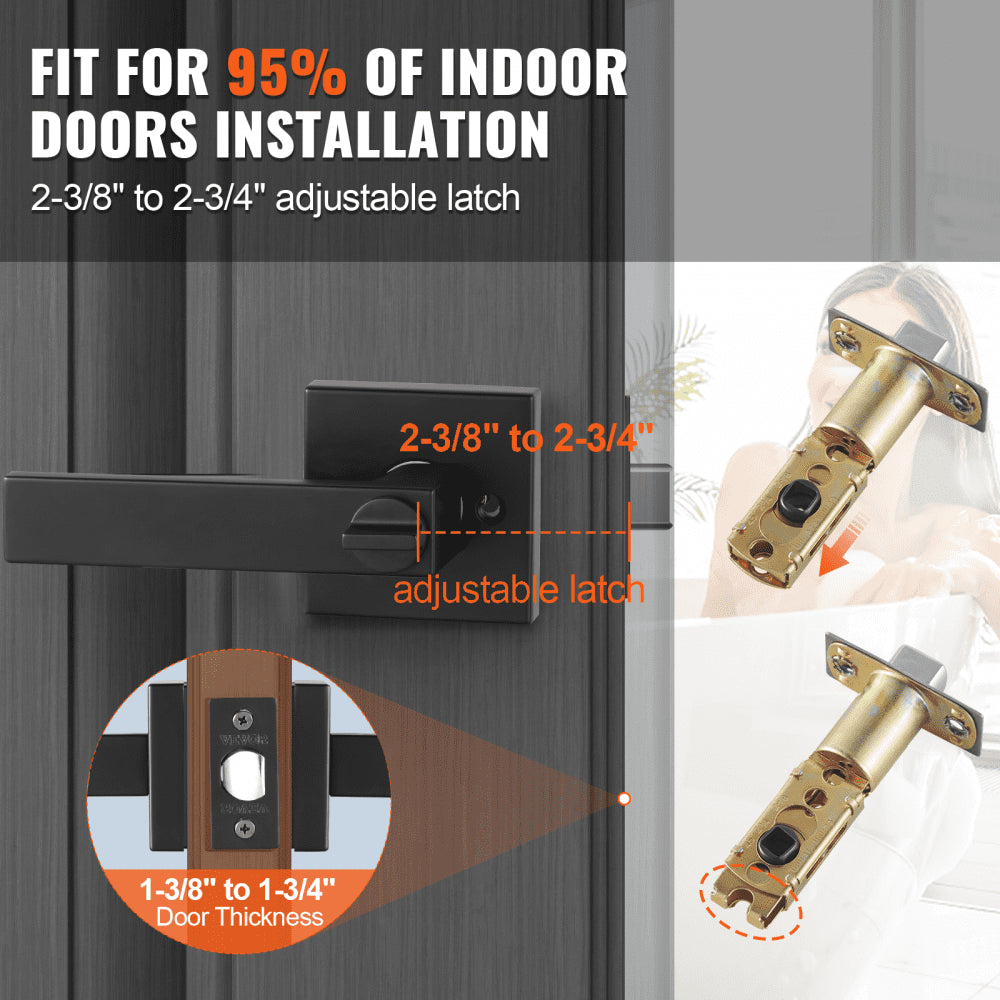 VEVOR Privacy Door Handle, 10 Pack Matte Black Door Lever, Left or Right Handing Reversible Lever with Keyless Lock