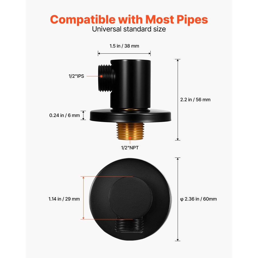 VEVOR Wall Mounted Supply Elbow, Wall Supply Elbow with O-Ring Flange, Tapered 1/2" NPT Female Inlet, Solid Brass Wall