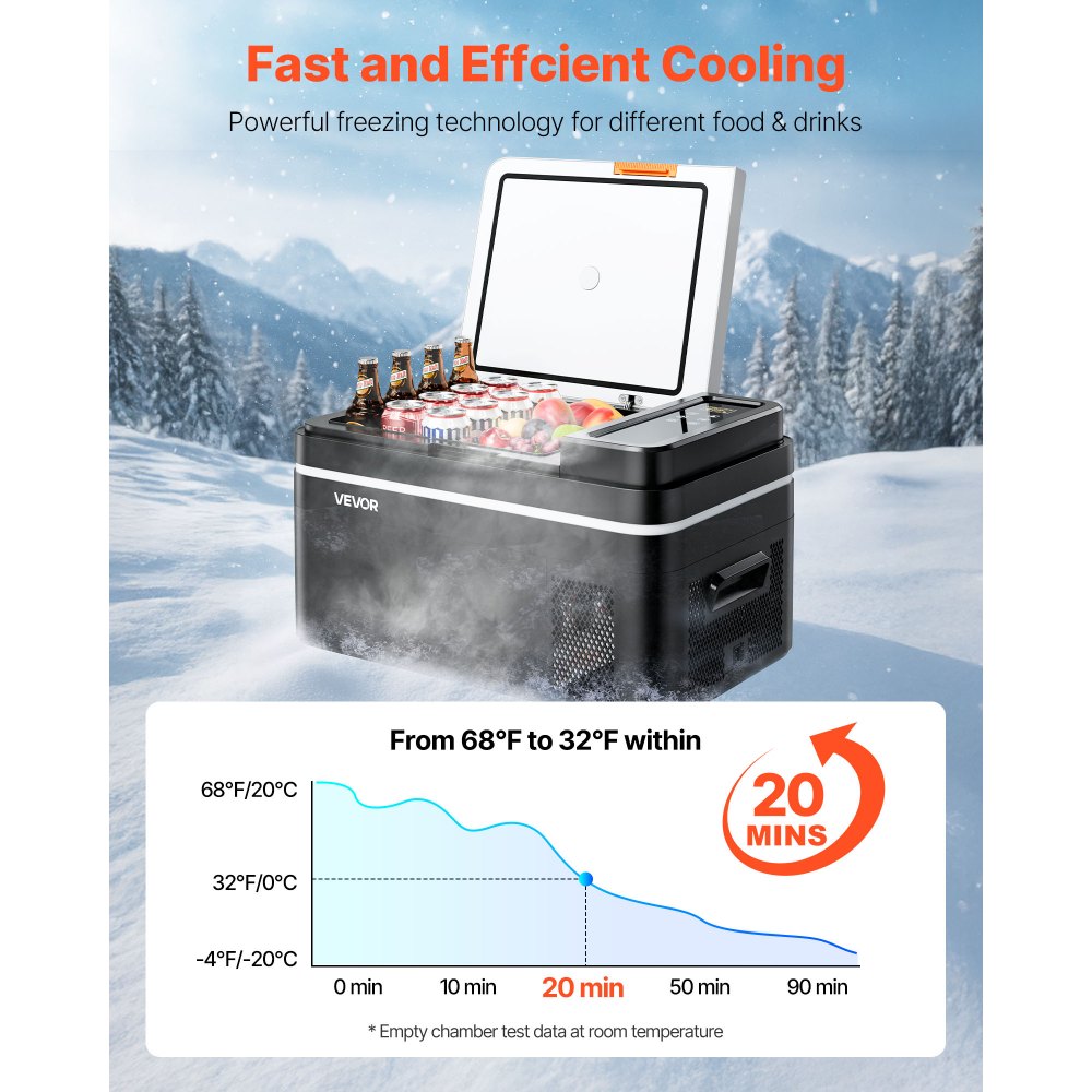 VEVOR Car Refrigerator, DC 12/24V AC100-240V Compressor Electric Cooler, -4°F to 68°F Car Fridge with APP Control, 23