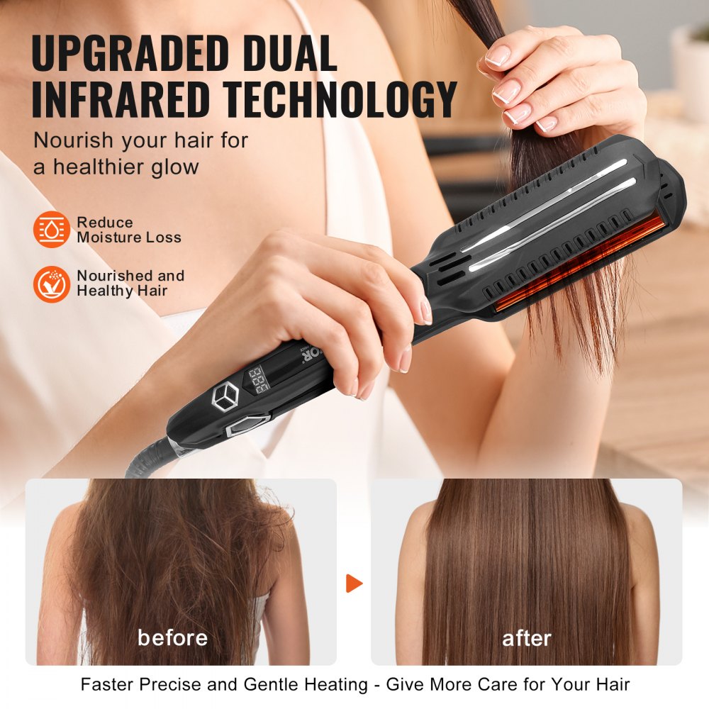 VEVOR Hair Straightener, 1.5-inch Titanium Flat Iron, Dual Infrared Hair Straightener Flat Iron with LCD Display and 19