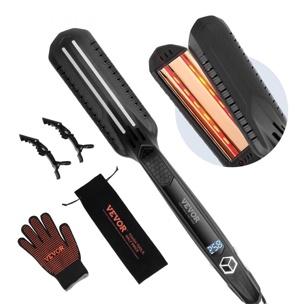 VEVOR Hair Straightener, 1.5-inch Titanium Flat Iron, Dual Infrared Hair Straightener Flat Iron with LCD Display and 19