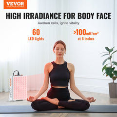 VEVOR Red Light Therapy for Body Face, 60 Dual-Chip LEDs, Red 660nm & Near Infrared 850nm Combo, High Power Red Light