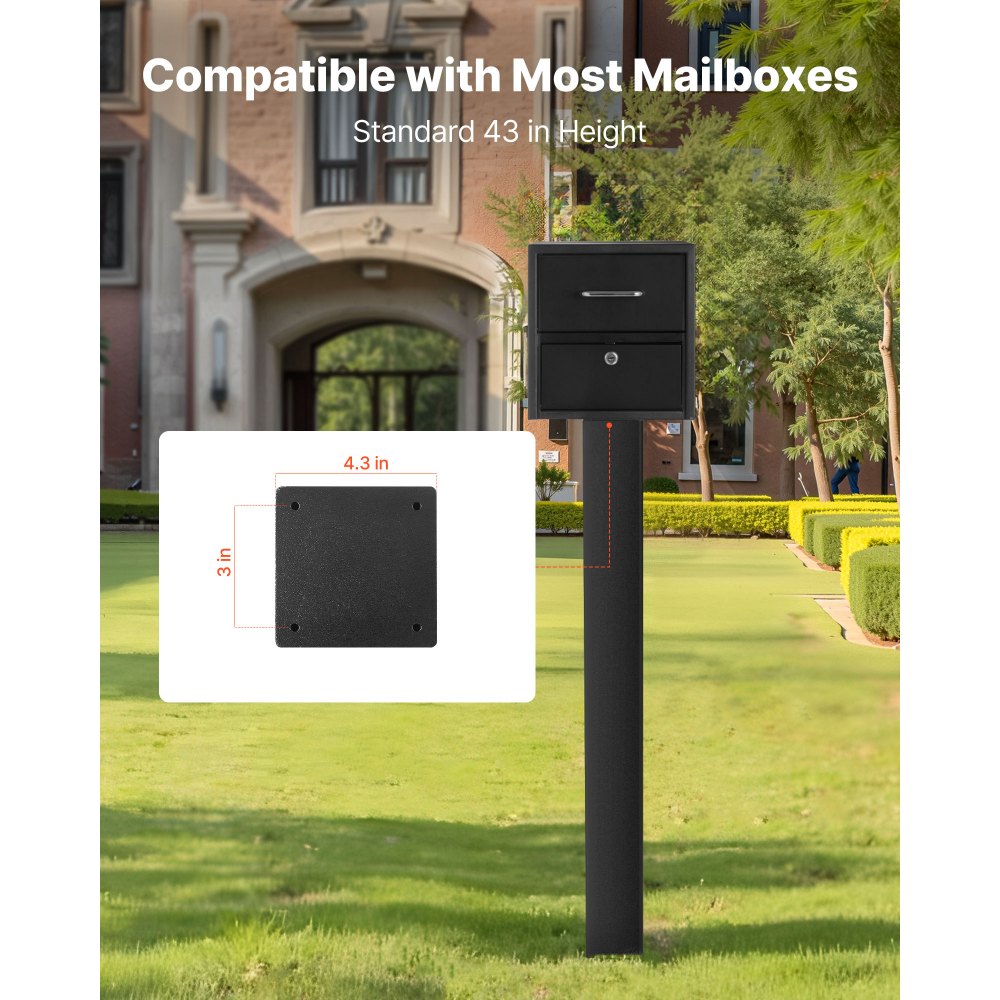 VEVOR Mailbox Post, 43 x 4 x 4 Inches, Steel In-Ground Mounting Mail Box Stand with Powder Coating Surface, Heavy Duty