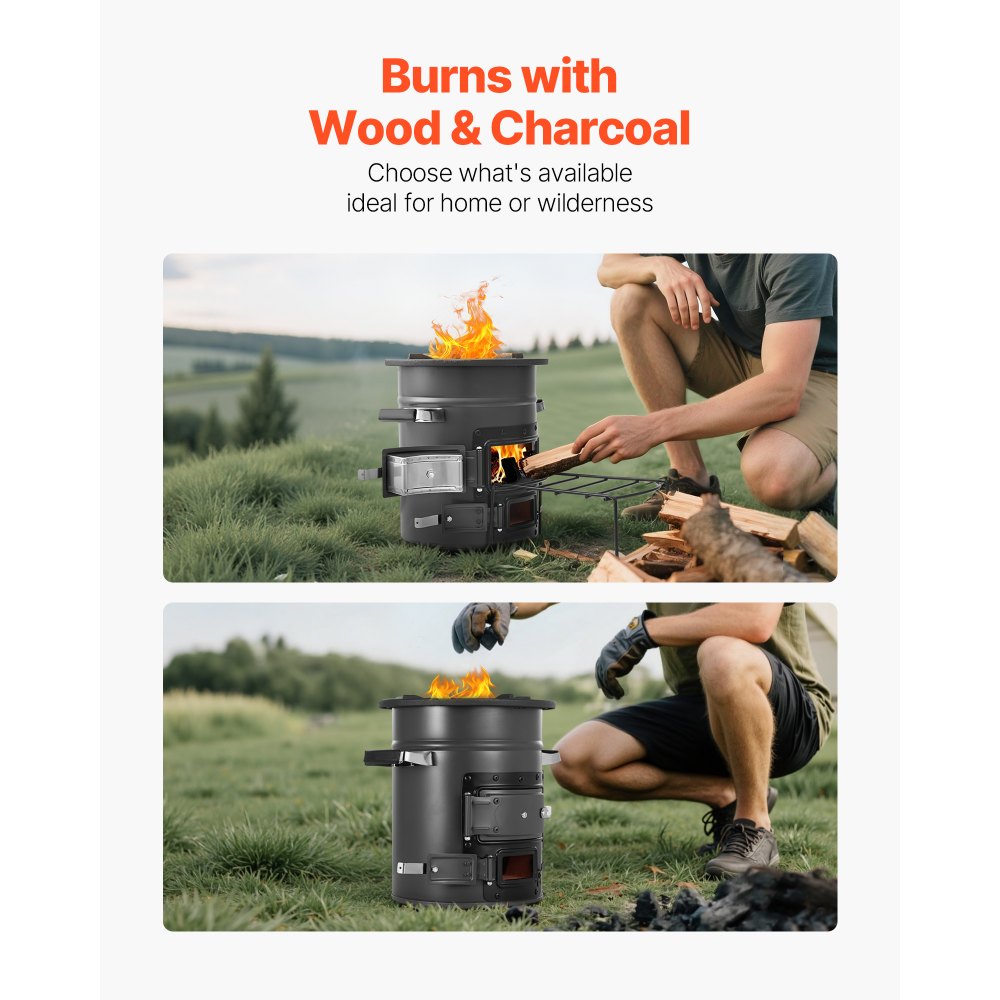VEVOR Camping Rocket Stove, Wood Burning Portable Rocket Stove with Carrying Bag for Backpacking, SPCC Steel, Double
