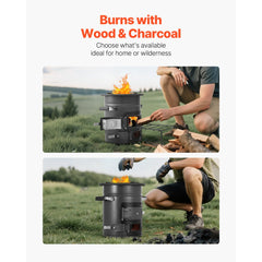 VEVOR Camping Rocket Stove, Wood Burning Portable Rocket Stove with Carrying Bag for Backpacking, SPCC Steel, Double