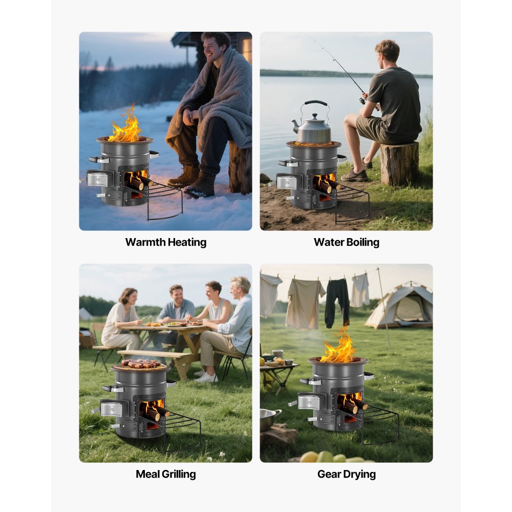 VEVOR Camping Rocket Stove, Wood Burning Portable Rocket Stove with Carrying Bag for Backpacking, SPCC Steel, Double