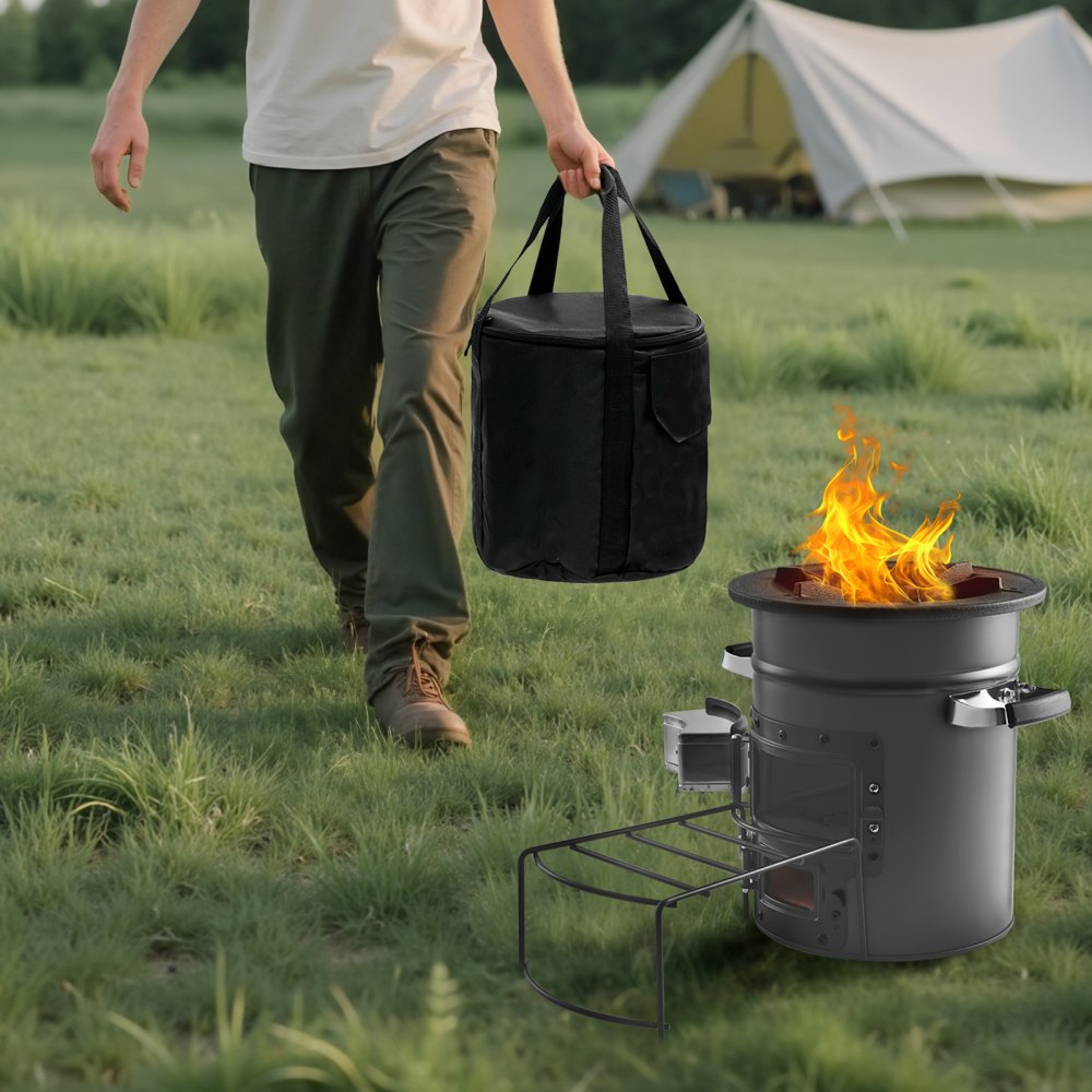 VEVOR Camping Rocket Stove, Wood Burning Portable Rocket Stove with Carrying Bag for Backpacking, SPCC Steel, Double