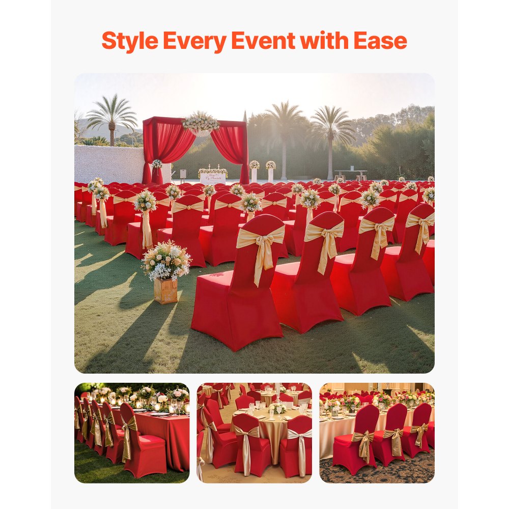 VEVOR 50 Pcs Red Chair Covers, Polyester Spandex Chair Cover, Stretch Slipcovers for Wedding Party Dining Banquet