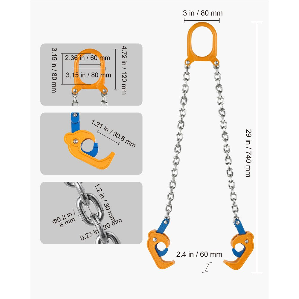 VEVOR Chain Drum Lifter, G80 Drum Lifting Chain Sling with Thickened Security Hook, 2000LBS Capacity, 1.6ft Long Sturdy