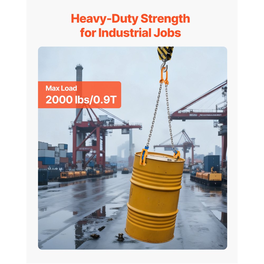 VEVOR Chain Drum Lifter, G80 Drum Lifting Chain Sling with Thickened Security Hook, 2000LBS Capacity, 1.6ft Long Sturdy