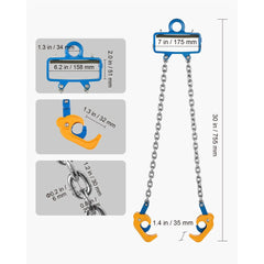 VEVOR Chain Drum Lifter, G80 Drum Lifting Chain Sling with Security Hook, 2200LBS Capacity, Drums Handling Equipment